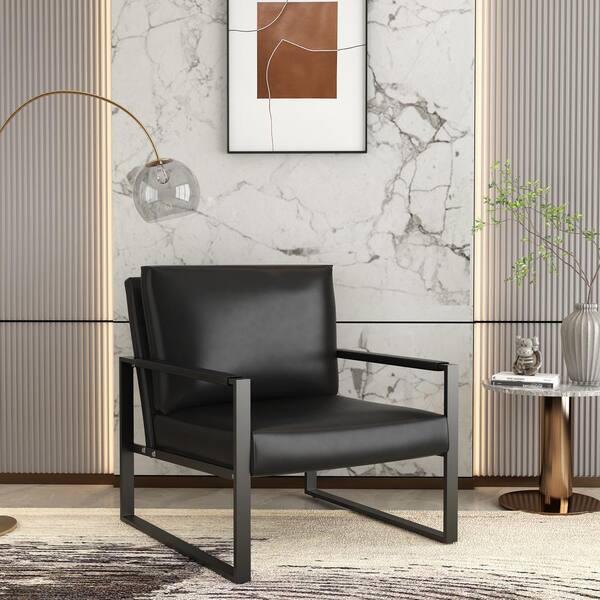 mieres 26 in. Mid-Century Black Upholstered Faux Leather Arm