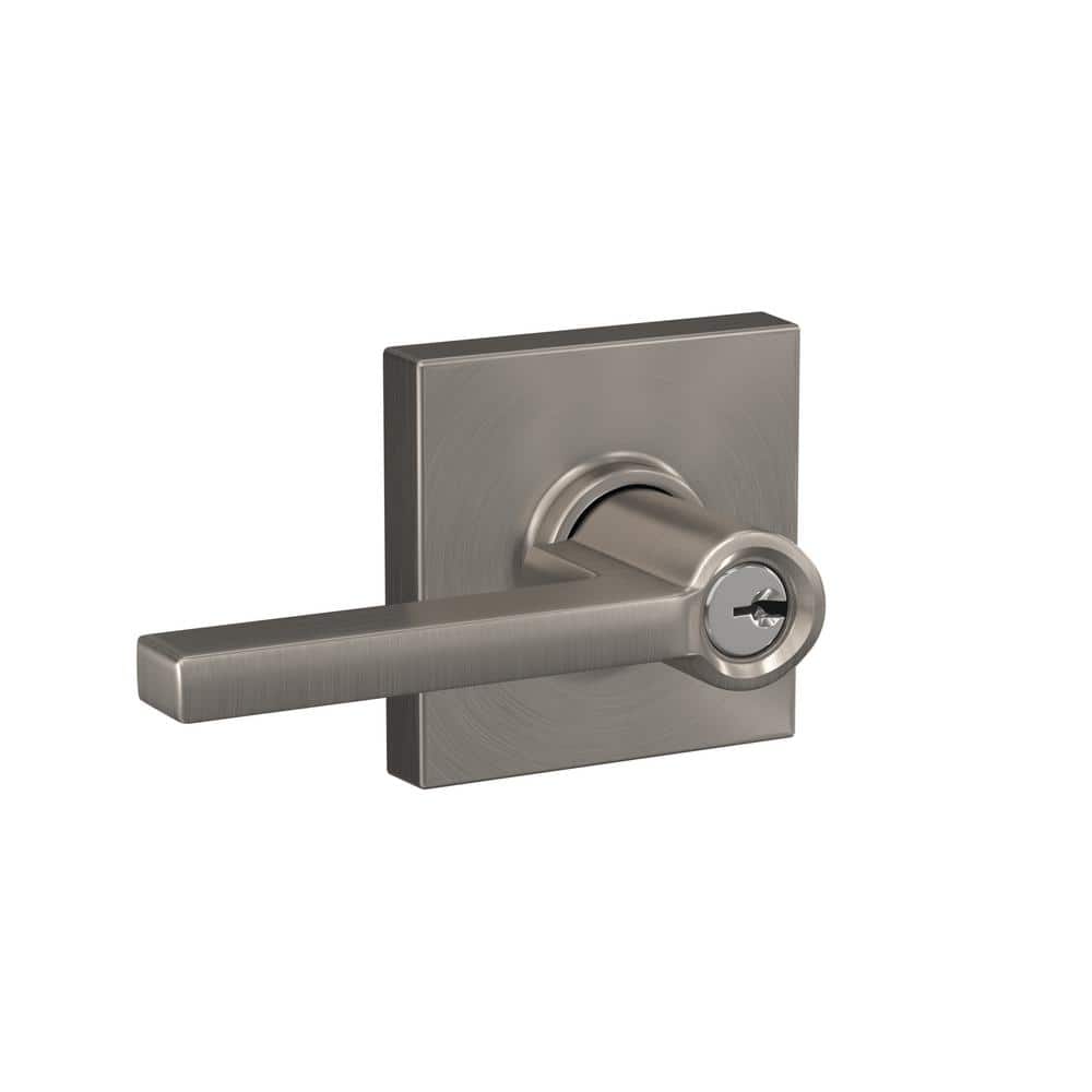 Schlage Latitude Satin Nickel Keyed Entry Door Handle with Collins Trim  F51A LAT 619 COL - The Home Depot