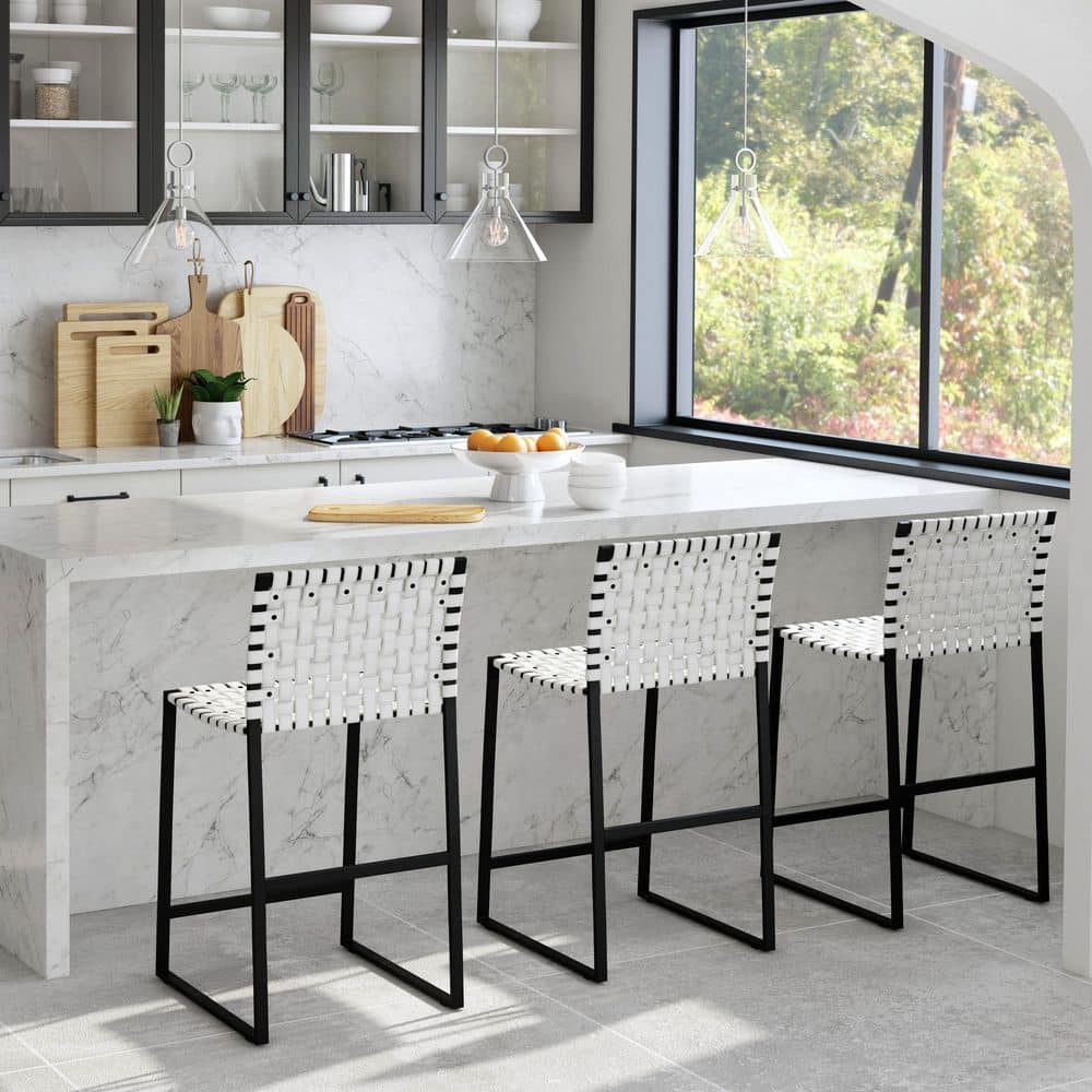 Urban 25 in. Seat Height White and Black Woven Leather Low Back Counter Stool price history on PriceWatchPro