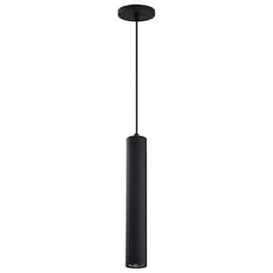 Century 12-Watt 1-Light Matte Black Cylinder Integrated LED Mini Pendant Light with Clear Acrylic Shade