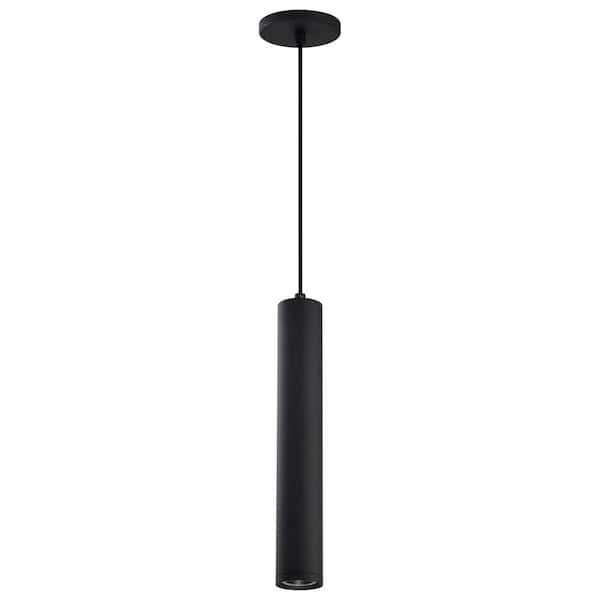 SATCO Century 12-Watt 1-Light Matte Black Cylinder Integrated LED Mini Pendant Light with Clear Acrylic Shade