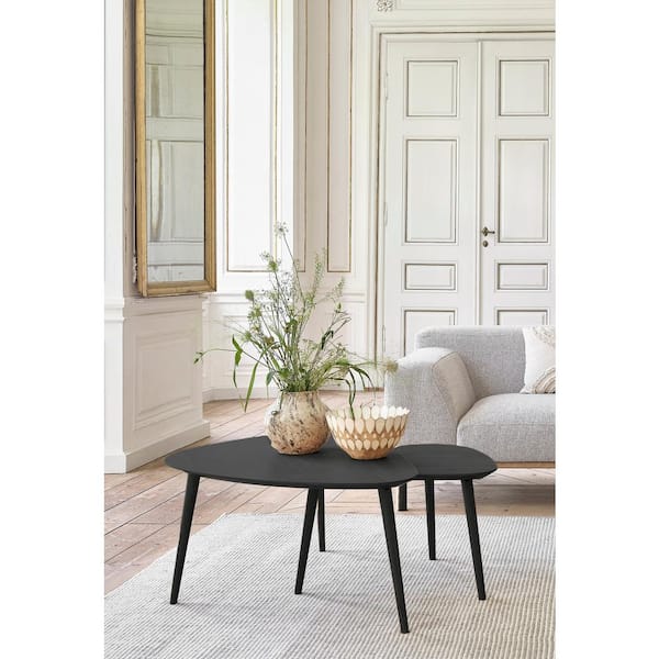 Freya 39 in. Black Wood Nesting End Tables with Triangular Top