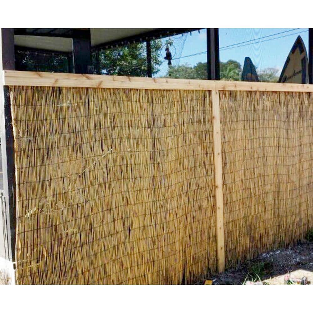 Natural Bamboo Reed Garden Fence with Black Nylon Coated Wire, 6'H x 14'L