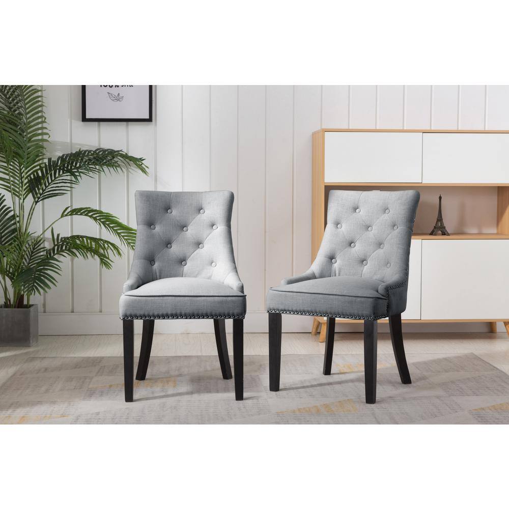 Elegant Sloped Armrest Tufted Light Gray Upholstered Dining Chair Set