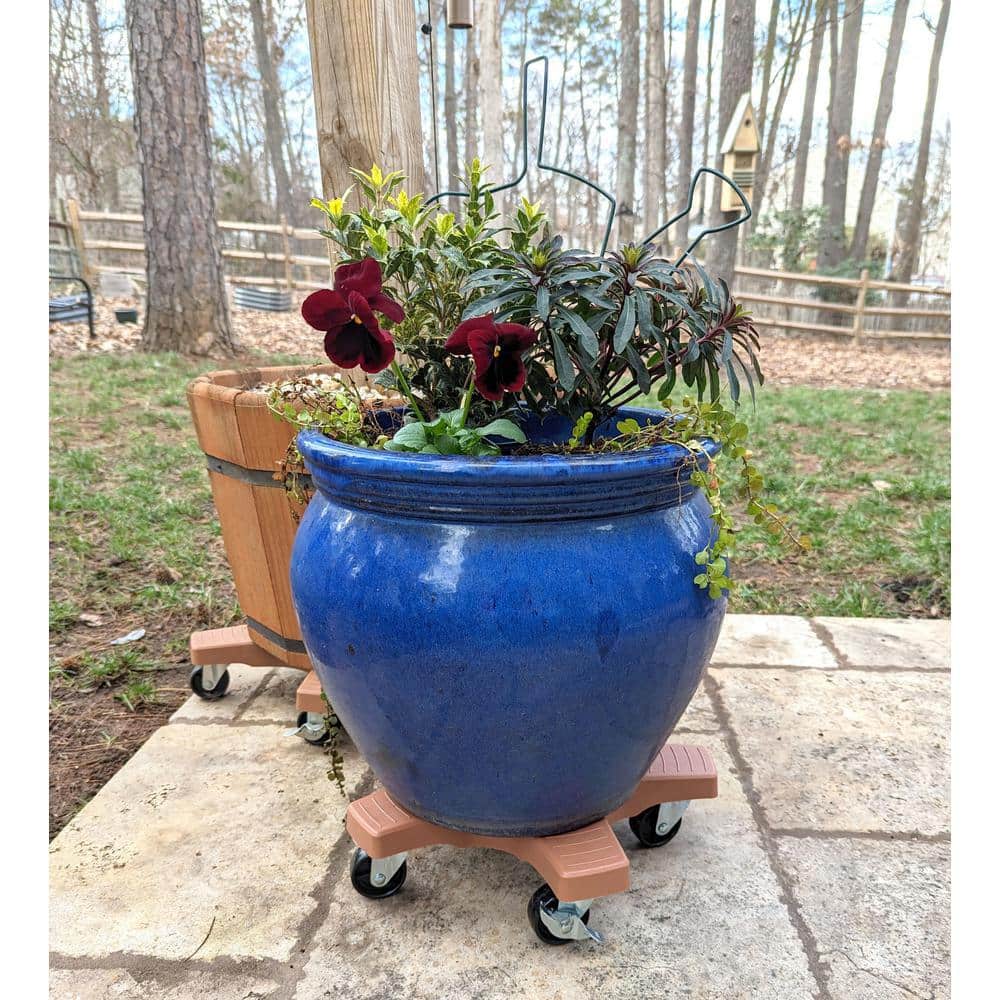 Terracotta Hexagon UV Resistant Plastic Plant Caddy with Wheels