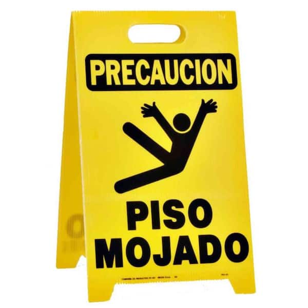 Everbilt 20 in. x 12-1/4 in. Plastic Precaucion Piso Mojado Pedestal Sign