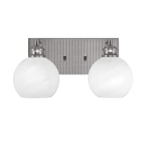 Albany 15 in. 2-Light Brushed Nickel Vanity Light with White Marble Glass Shades
