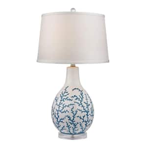 Sixpenny 27 in. White Blue Coral Table Lamp