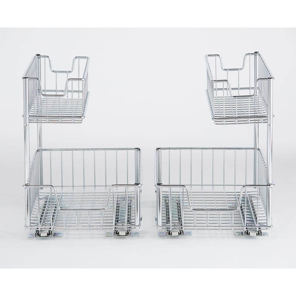 TRINITY 2-Tier Chrome Steel Wire Sliding Undersink Organizer