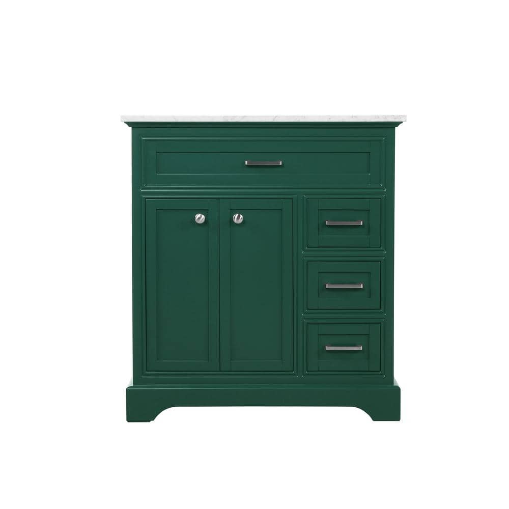 Timeless Home 32 in. W Single Bath Vanity in Green with Marble Vanity Top i