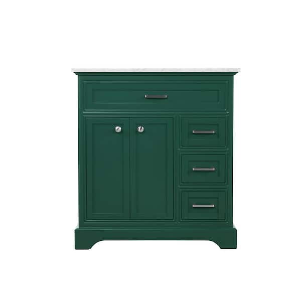 Unbranded Timeless Home 32 in. W Single Bath Vanity in Green with Marble Vanity Top in Carrara with White Basin