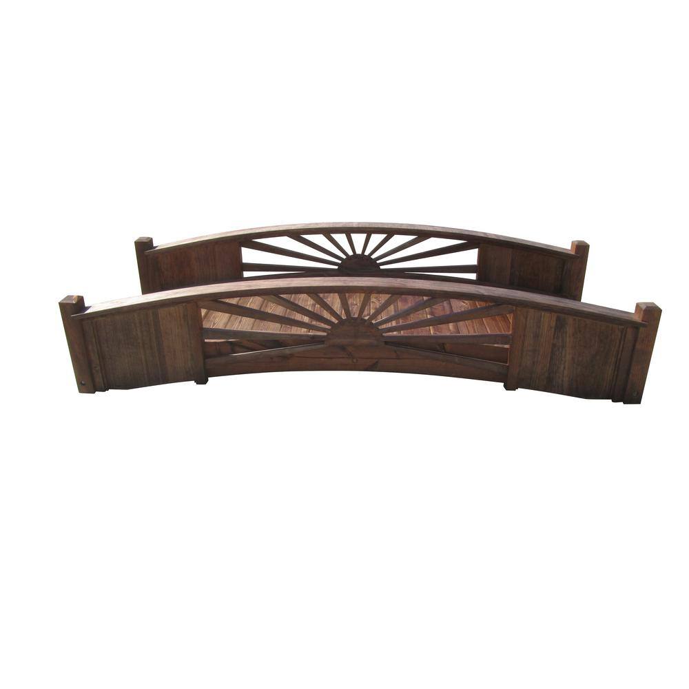 Sunburst 8 ft Wooden Garden Bridge in Natural Finish