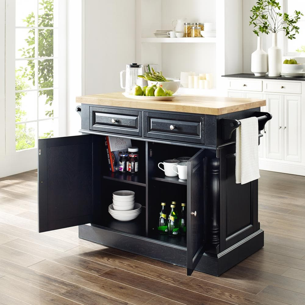 Black Hardwood Butcher Block Top Kitchen Island
