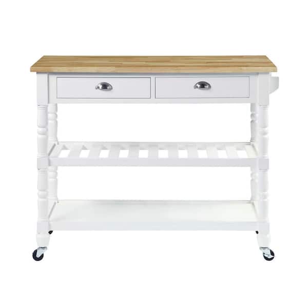 Convenience Concepts French Country White 3-Tier Cart with Butcher Block Top and Drawers