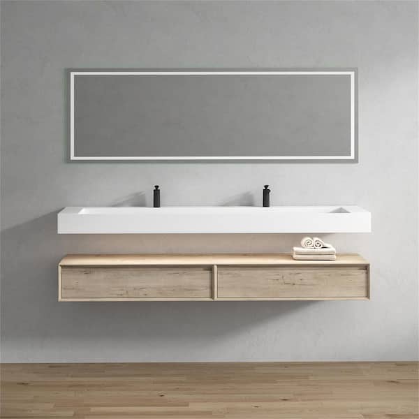BV Better Vanity Alysa 84 in. W. x 20 in. D x 23 in. H Double Sink Floating Bath Vanity in Light Oak with White Acrylic Top
