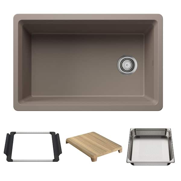 Inteos 30 in. Undermount Single Bowl Truffle Granite Composite Kitchen Sink With Colander and Cutting Board