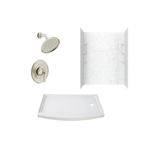 American Standard Ovation 60 in. L x 72 in. H 3-Piece Glue-Up Alcove Shower Wall, Base and Rumson Trim Kit in White Marble