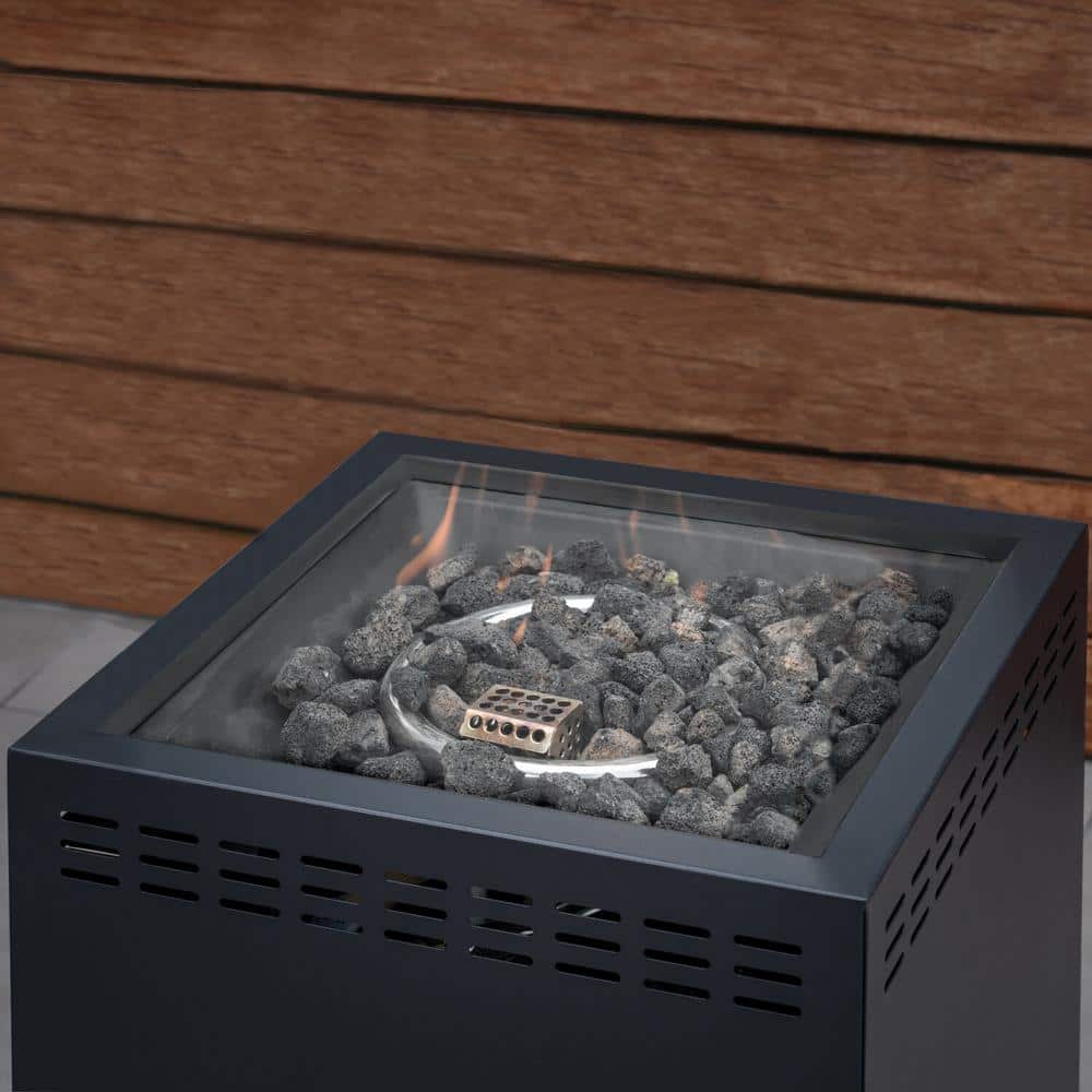 Black Gas Fire Pit Table with Glass Burner Enclosure