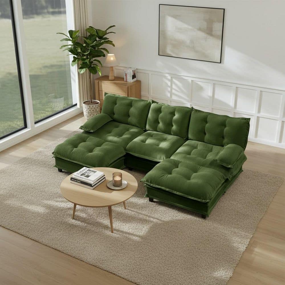 PREM Oversize Modular 107.8 in. Chenille Sectional Sofa Set in Olive Green with Ottomans and Deep Seating, Easy Assembly price history on PriceWatchPro