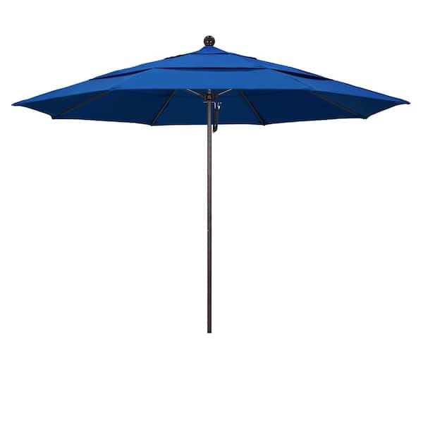 California Umbrella 11 ft. Bronze Aluminum Commercial Market Patio Umbrella with Fiberglass Ribs and Pulley Lift in Pacific Blue Pacifica