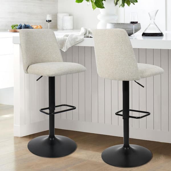 Bruno Beige Adjustable 24"-32" Seat Height High Back Bar Stool (Set of 2) (17 in. W x 32-44 in. H)