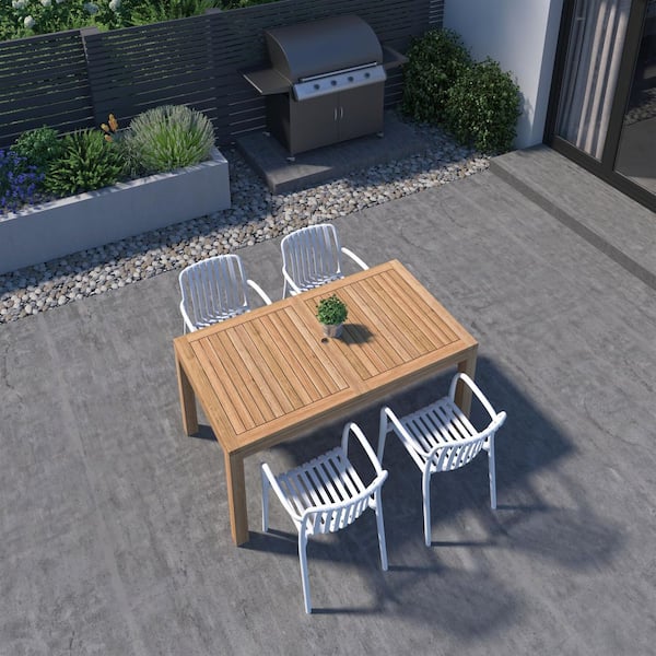 Georgette 5-Piece Solid Teak Wood 100% FSC Rectangular Patio Dining Set White