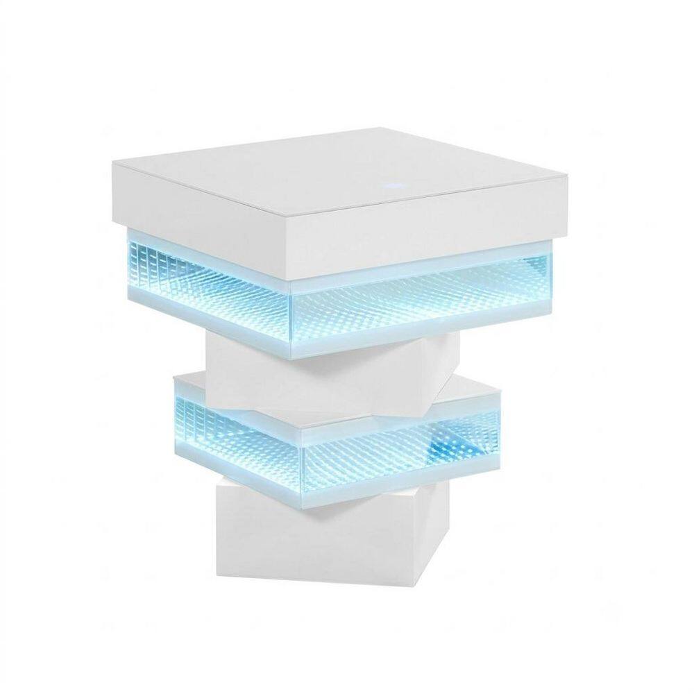 Aubrey 20 in. White Square End Table with Glass Top, LED Lighting, Bluetooth Speaker and Wireless Charging price history on PriceWatchPro
