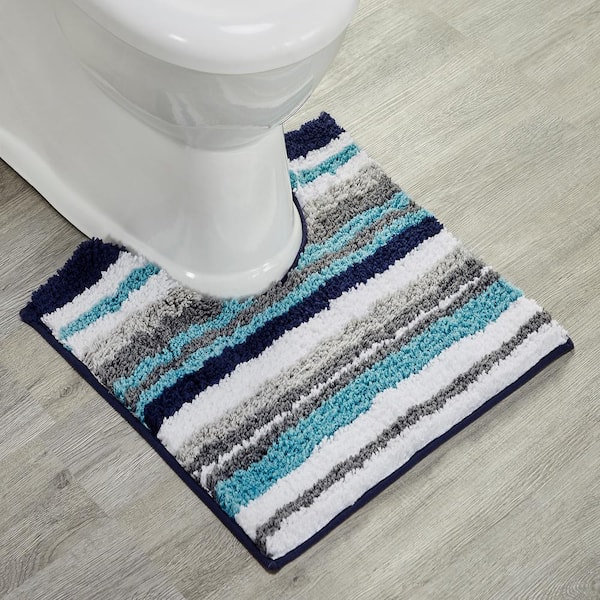 Edge Collection 20 in. x 60 in. Blue 100% Cotton Runner Bath Rug