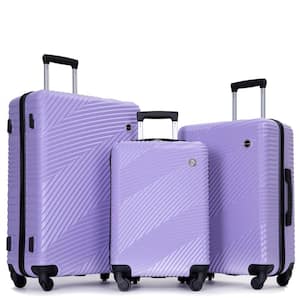 3-Piece Light Purple PC+ABS Lightweight Hardside Spinner Luggage Set with Two Hooks (20/24/28 inch)