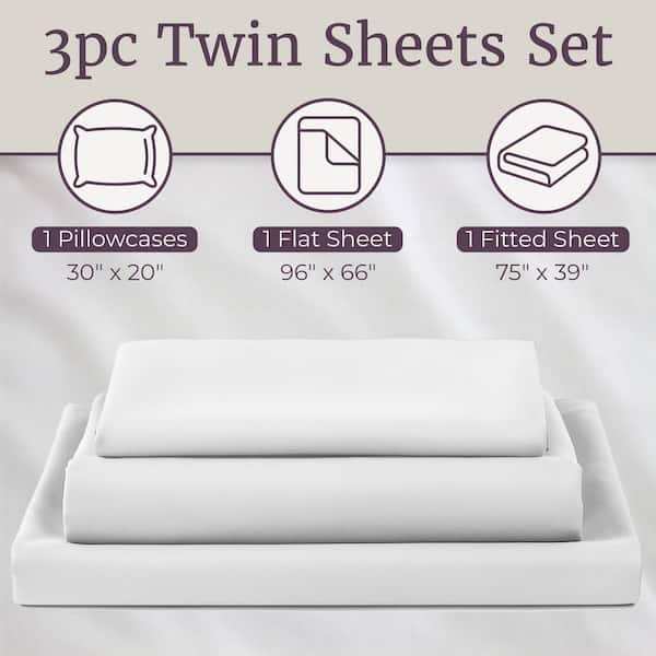 Brushed Microfiber Sheet Set- 3 Piece Bed Linens-Fitted & Flat Sheets (Twin, White)