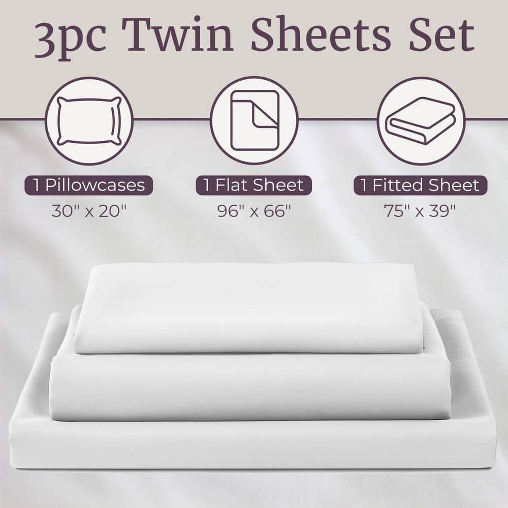 Brushed Microfiber Sheet Set 3 Pcs Twin White - rated 2 stars from 1 reviews