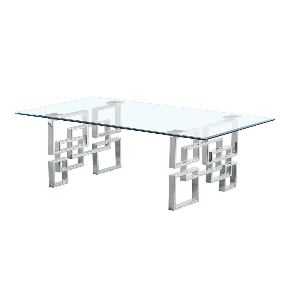 Silver Stainless Steel Rectangular Coffee Table with Clear Glass Top