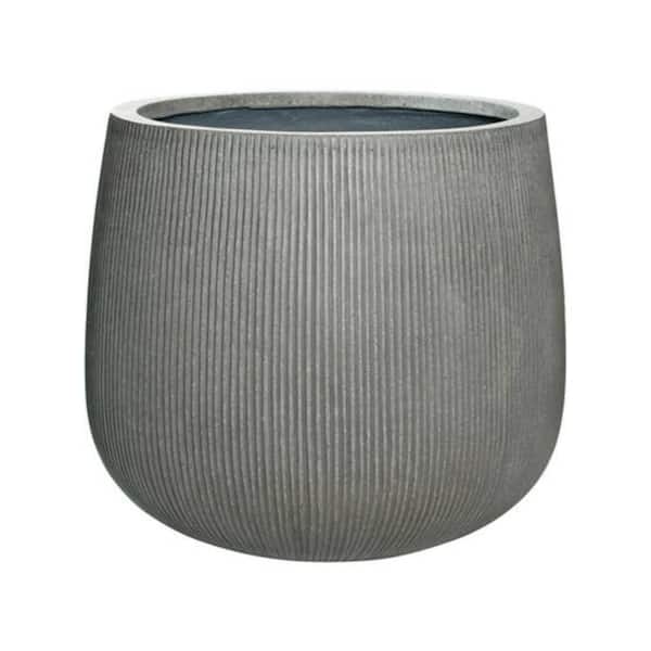 PotteryPots 21.65 in. W x 19.09 in. H Large Round Dark Grey Ficonstone Indoor Outdoor Vertically Ridged Pax Planter
