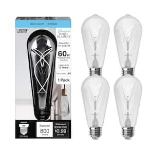 60-Watt Equivalent ST19 Dimmable Knot Thin White Filament Clear Glass E26 Vintage Edison LED Light Bulb Daylight(4-Pack)