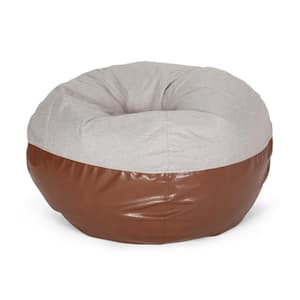 Brenizer Light Gray and Coffee Brown Fabric and Faux Leather 2-Tone 5-Foot Bean Bag