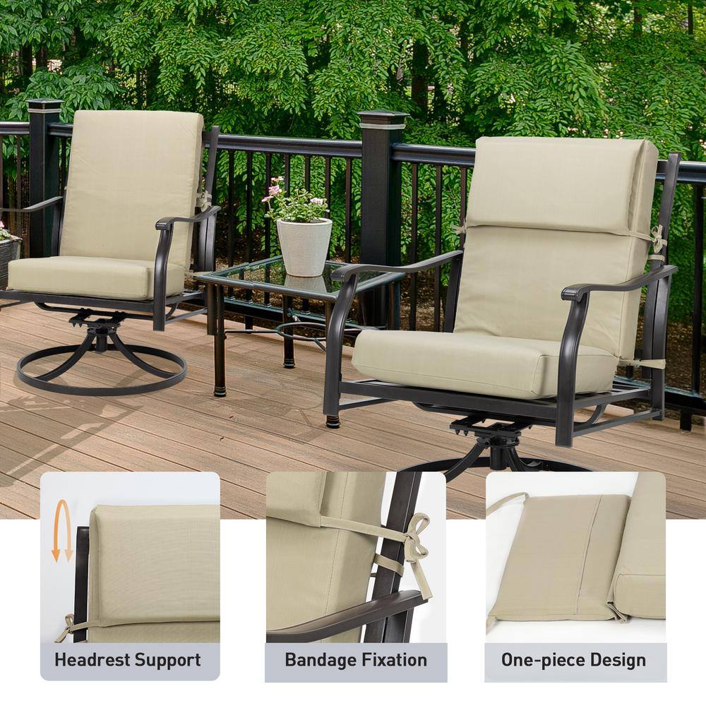 Set of 4 Beige Foam Rectangular High Back Chair Cushions