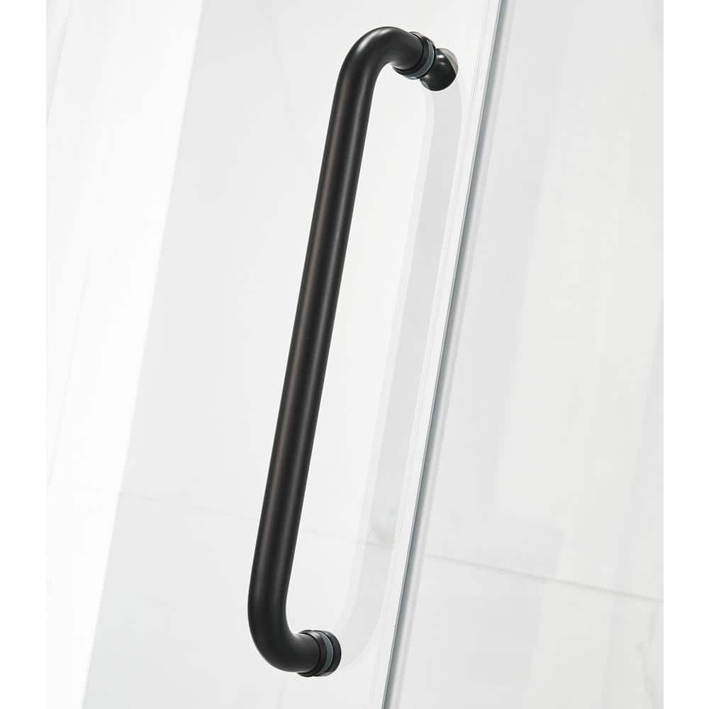 Matte Black Frameless Sliding Shower Door with Clear Glass Panels