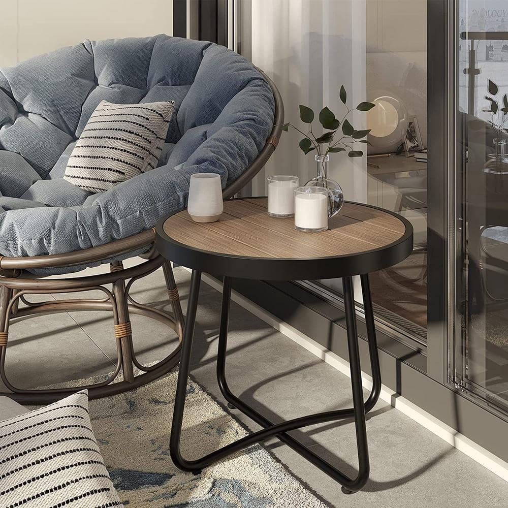 20.5 in. Light Brown Patio Steel Patio Side Table, Weather-Resistant Outdoo
