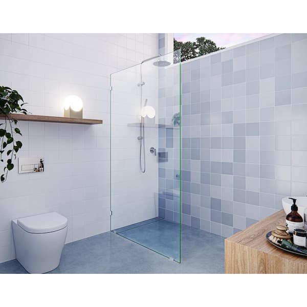 Glass Warehouse Vela 45 in. W x 78 in. H Frameless Fixed Single Panel Shower Door in Polished Nickel without Handle