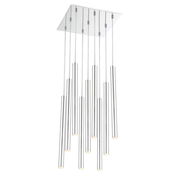 Unbranded Forest 5 W 9-Light Chrome integrated LED Shaded Chandelier with Chrome Steel Shade