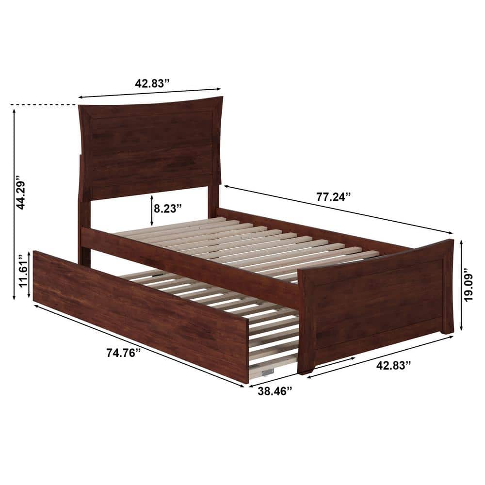 Metro Walnut Twin Platform Bed with Trundle and Slats