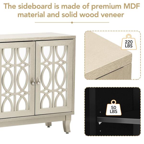 47.2 in. W x 15.6 in. D x 33.9 in. H in Champagne MDF Ready to Assemble Floor Kitchen Cabinet with Glass Doors