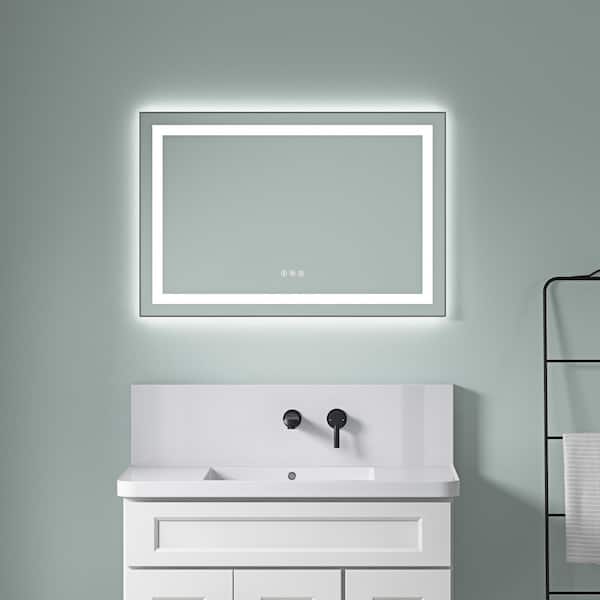 Gun Ash 36.00 in. W x 24.00 in. H LED Modern Rectangle Aluminium Framed Wall Mirror