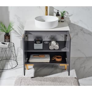 30in. W x21in. D x29in. H single Sink Dark Gray Modern Bathroom Vanity with White Ceramic Sink Top