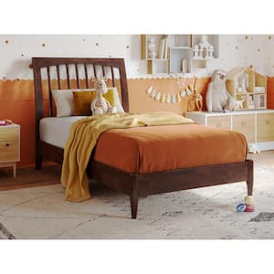 Orleans Walnut Brown Solid Wood Frame Twin Low Profile Sleigh Platform Bed