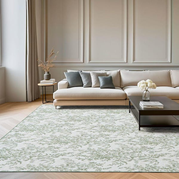Laura Ashley Bedford Floral Chenille Sage Ivory 8 ft. x 10 ft