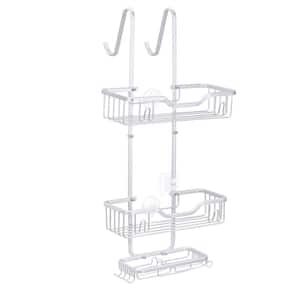 Hanging Shower Caddy Bathroom Shower Organizer Shelves with 4-Hooks and Soap Rack, Silver