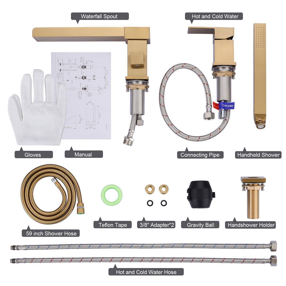 Gold Modern Roman Tub Faucet Set with Hand Shower