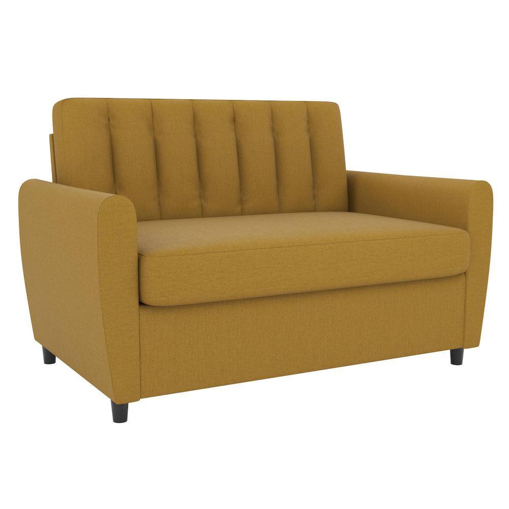 Novogratz Brittany Mustard Linen Loveseat Sleeper Sofa with Memory Foam