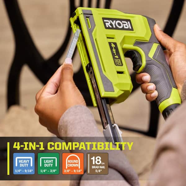 RYOBI - USB Lithium Cordless Craft 4-in-1 Stapler/Nailer Kit with 3.0 Ah Battery and Charging Cable